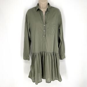 Grayson The Changemaker Cotton Dress S Green Ruffle Hem Long Sleeve Lightweight